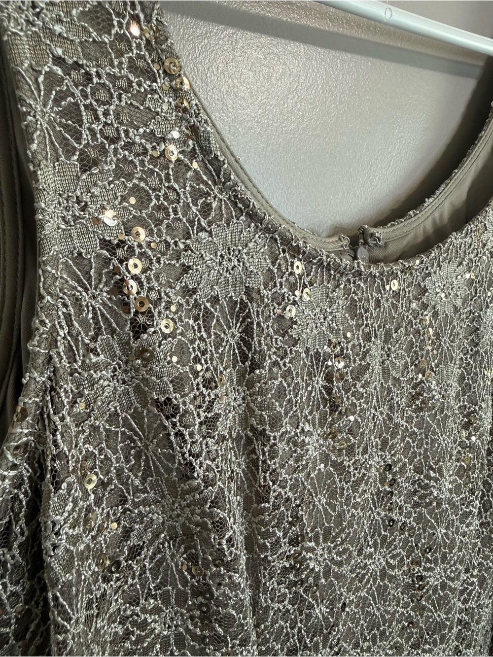 R&M Richards 2 Piece Taupe Gold‎ Sequin Lace Mother of Bride Dress Jacket Set 12 - Picture 9 of 16